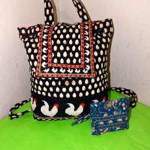 Vera Bradley Chanticleer Soft Vintage Backpack Shoulderbag --Chickens and Eggs